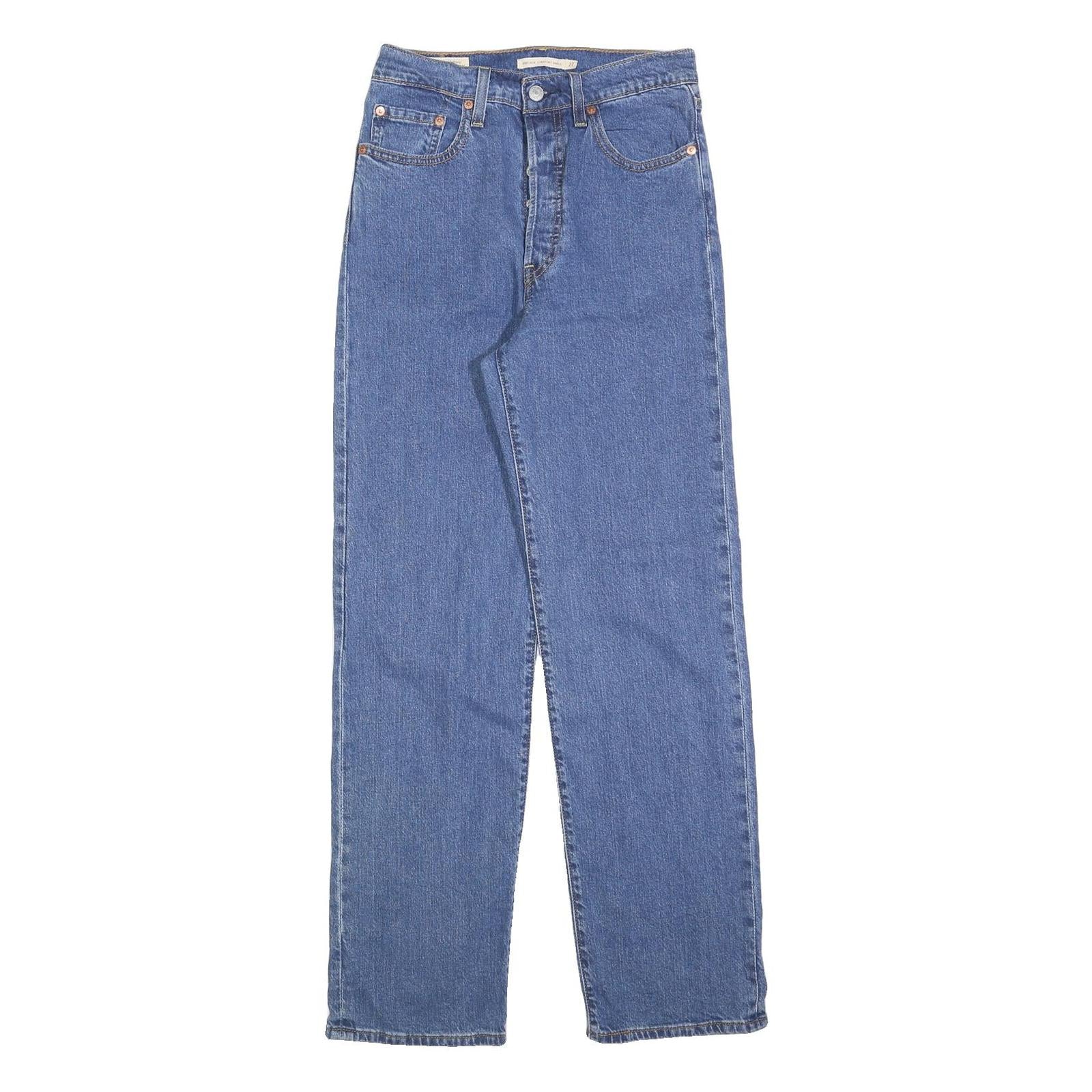 LEVI'S Womens Regular Fit Straight Blue Denim Jeans Button W27 L31 Classic