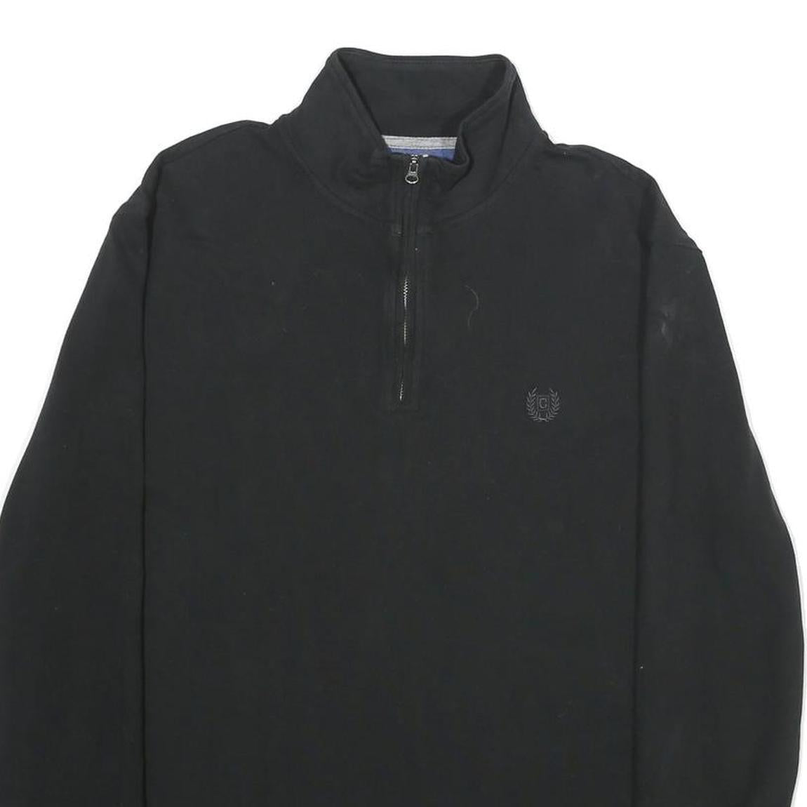 CHAPS Mens Black 1/4 Zip Sweatshirt M Cotton Blend Casual Pullover