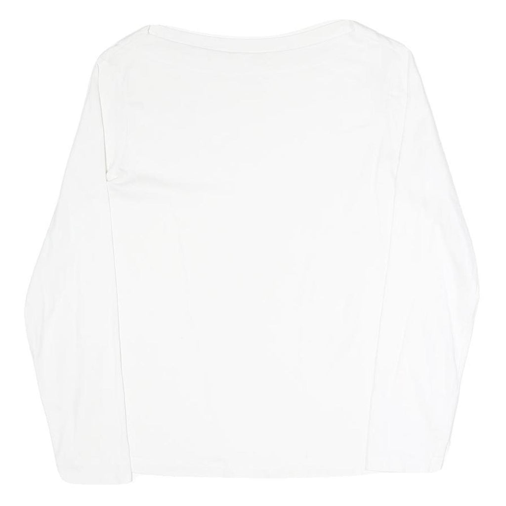 MANGO Womens White Plain Long Sleeve Crew Neck T-Shirt XL Cotton Blend