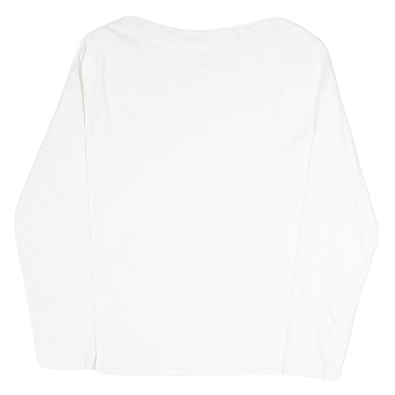 MANGO Womens White Plain Long Sleeve Crew Neck T-Shirt XL Cotton Blend