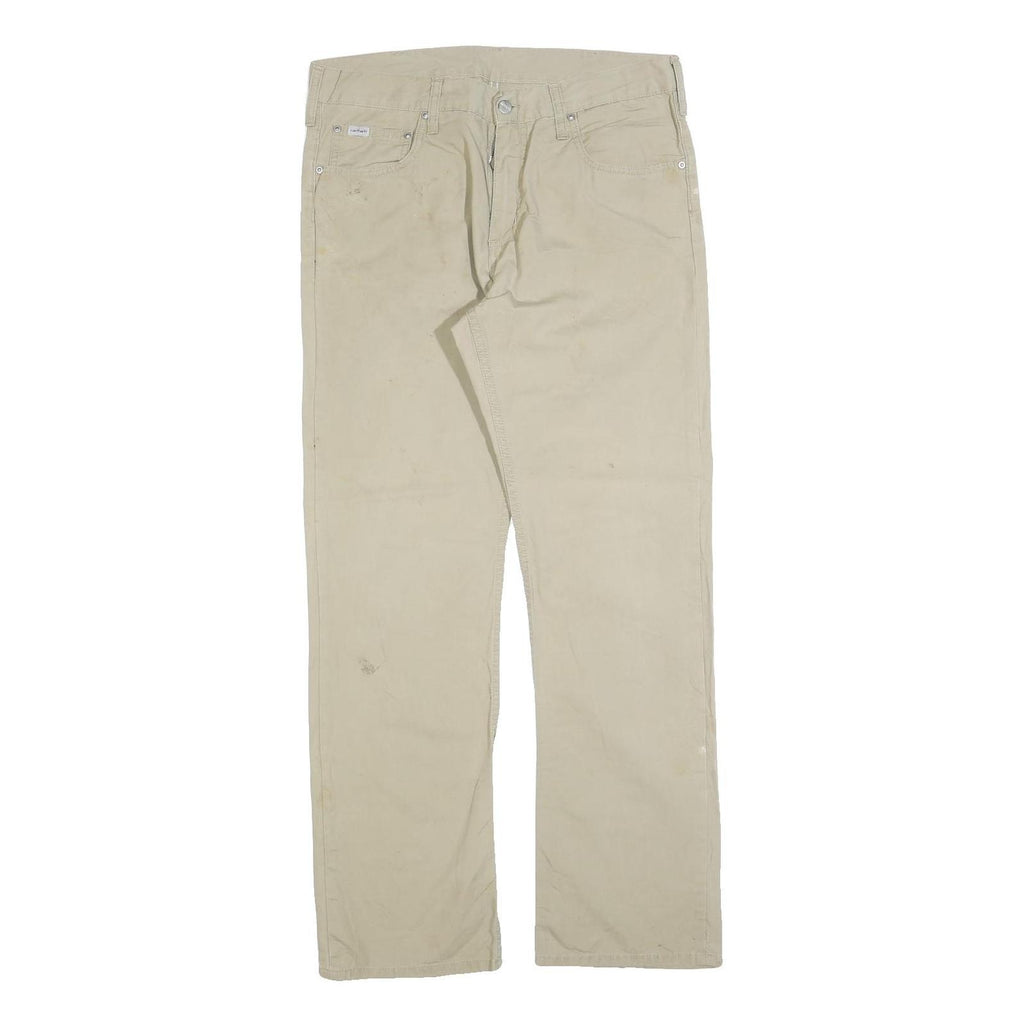 CARHARTT Mens Cotton Blend Beige Relaxed Straight Trousers W32 L32 Durable