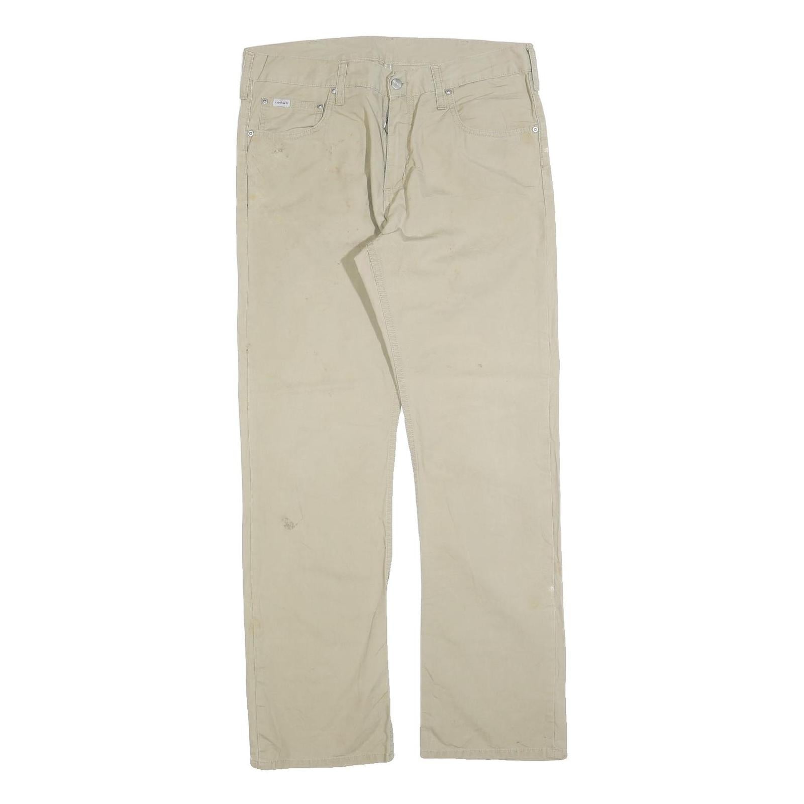 CARHARTT Mens Cotton Blend Beige Relaxed Straight Trousers W32 L32 Durable