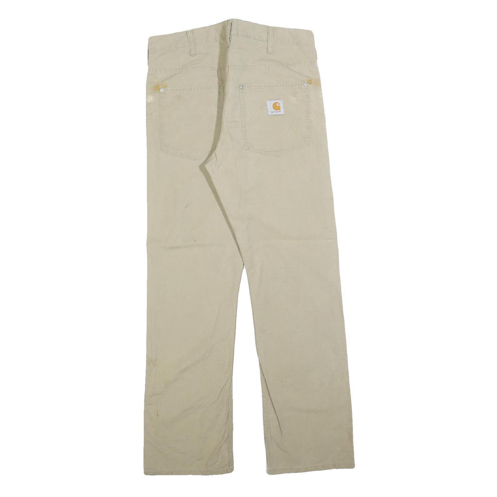 CARHARTT Mens Cotton Blend Beige Relaxed Straight Trousers W32 L32 Durable