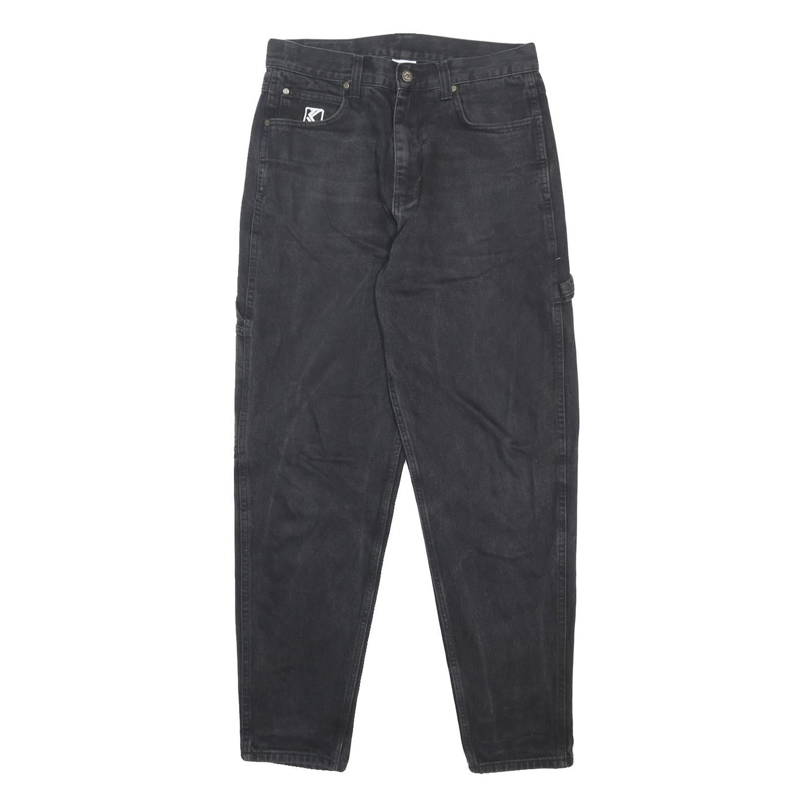 KARL KANI Womens Relaxed Black Denim Medium W31 L30 Logo Pocket Jeans