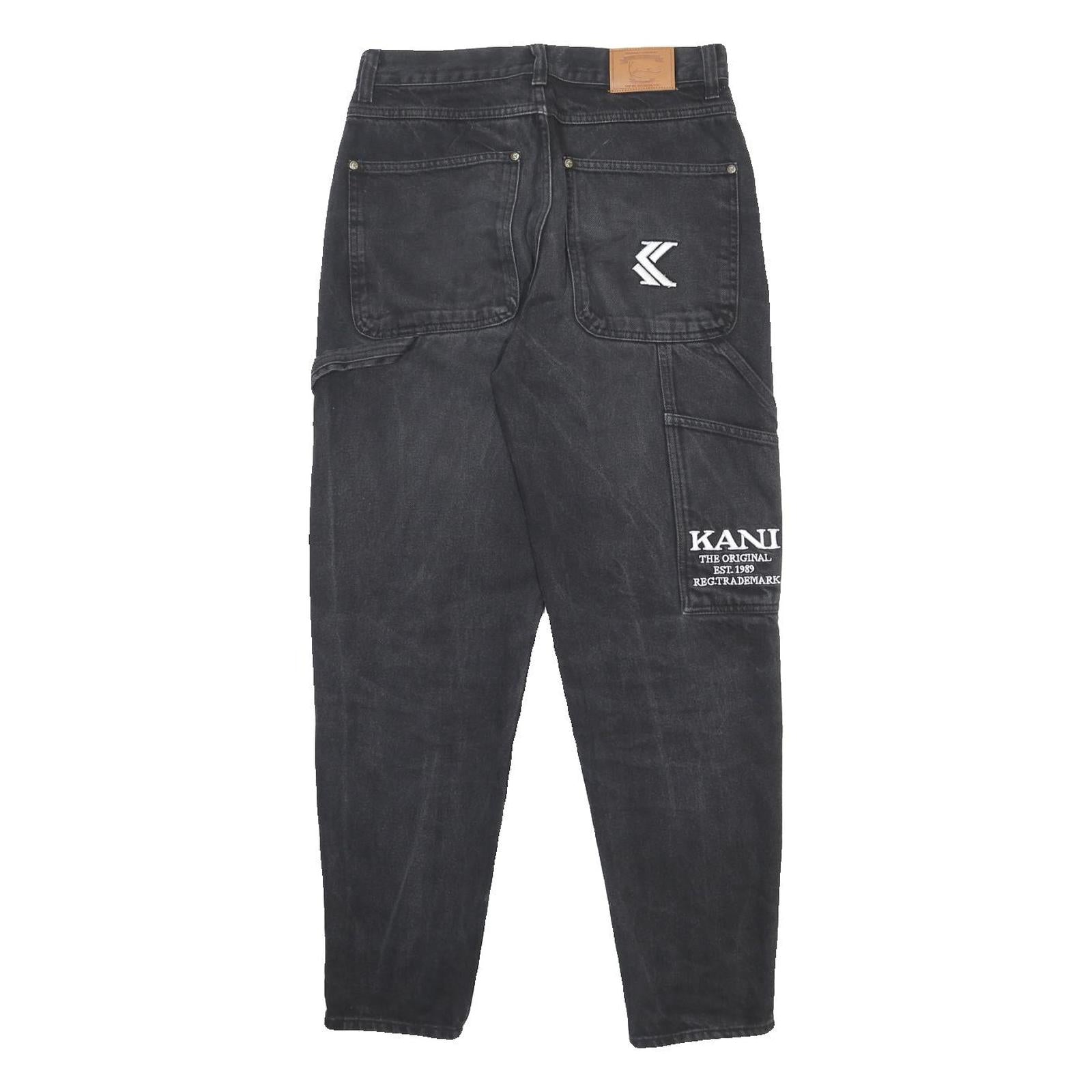 KARL KANI Womens Relaxed Black Denim Medium W31 L30 Logo Pocket Jeans