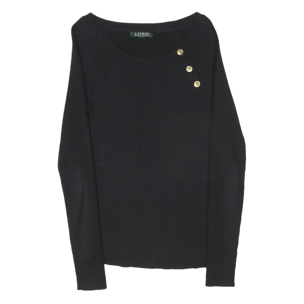 LAUREN RALPH LAUREN Womens Black Plain Cotton Blend Pullover Crew Neck Jumper S