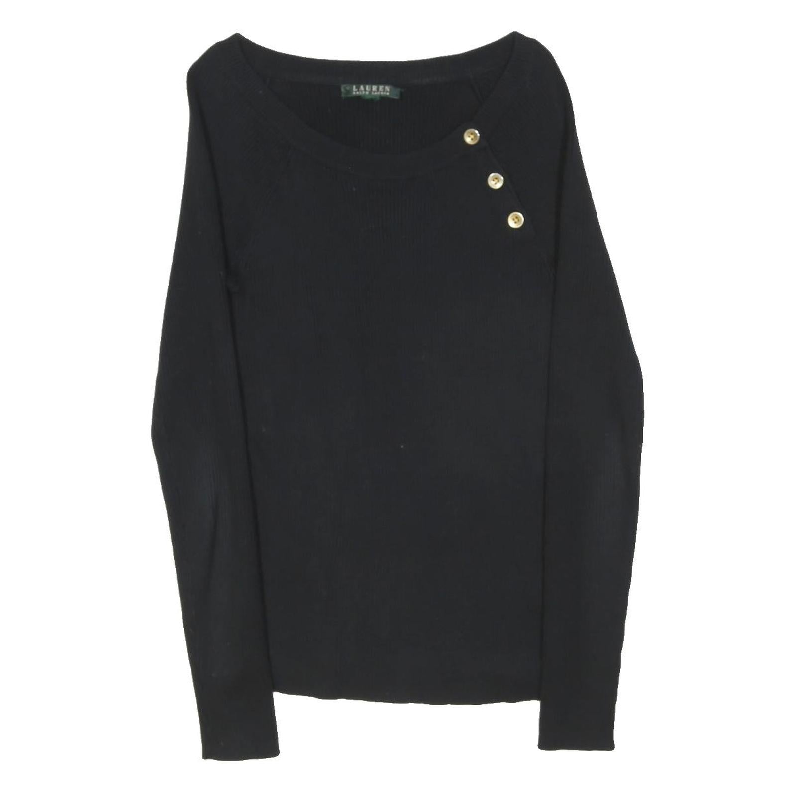 LAUREN RALPH LAUREN Womens Black Plain Cotton Blend Pullover Crew Neck Jumper S