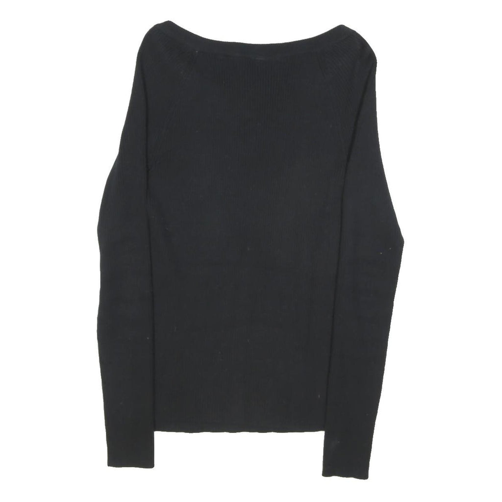LAUREN RALPH LAUREN Womens Black Plain Cotton Blend Pullover Crew Neck Jumper S
