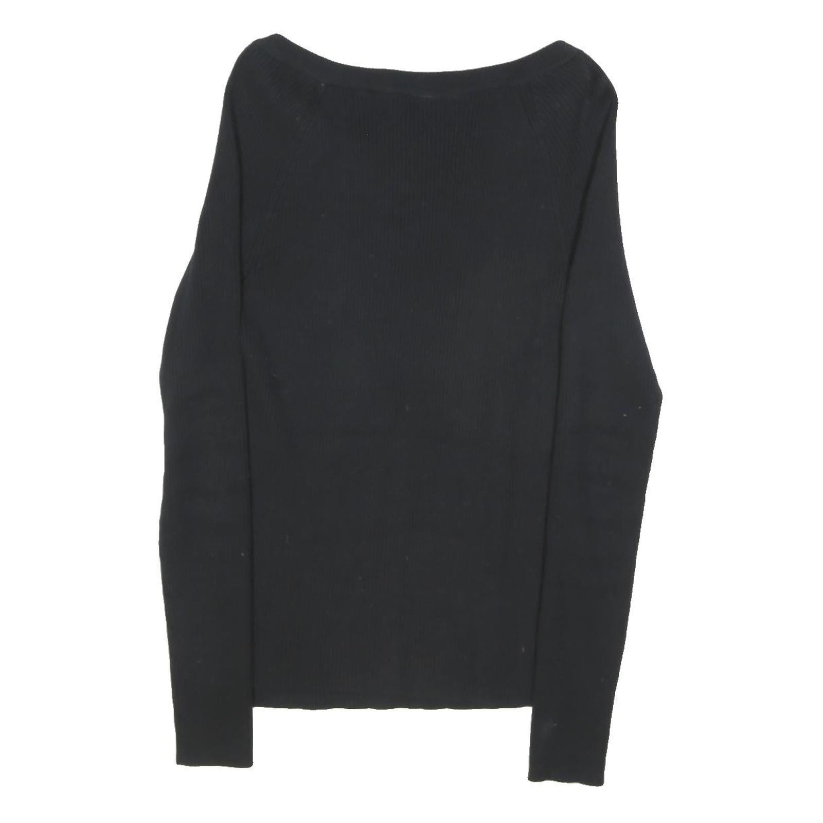 LAUREN RALPH LAUREN Womens Black Plain Cotton Blend Pullover Crew Neck Jumper S