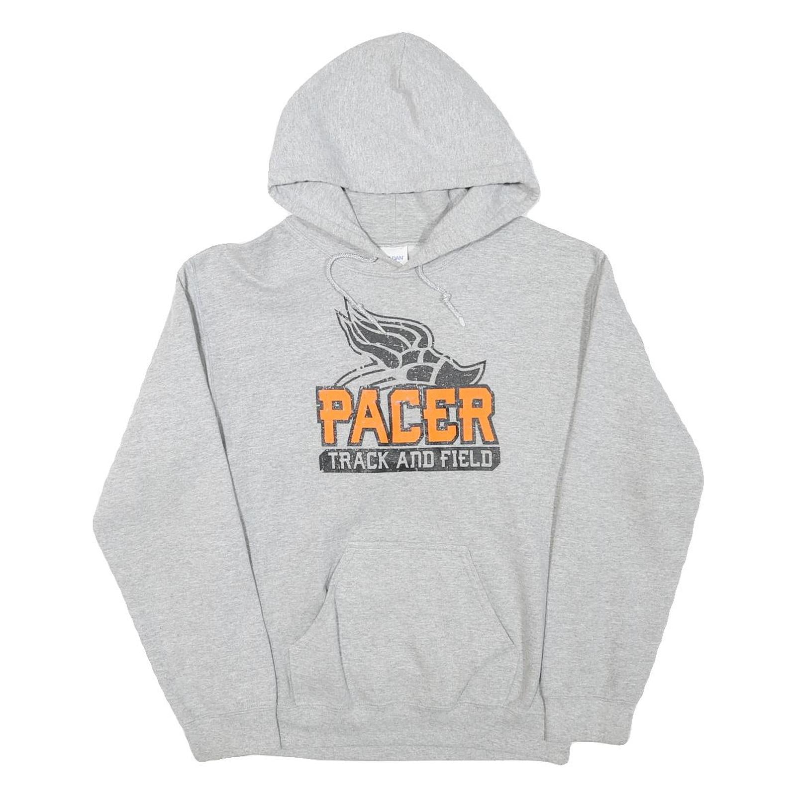 GILDAN Mens Grey Pacer Track And Field Pullover Hoodie S Athletic Print