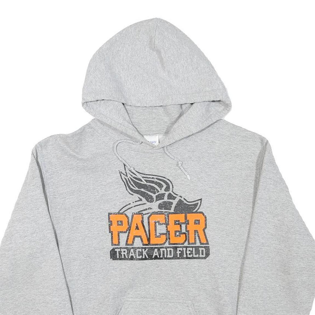 GILDAN Mens Grey Pacer Track And Field Pullover Hoodie S Athletic Print