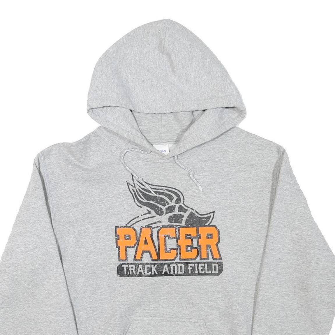 GILDAN Mens Grey Pacer Track And Field Pullover Hoodie S Athletic Print