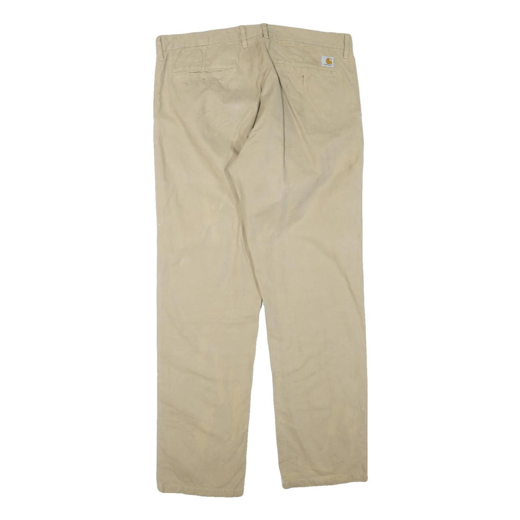 CARHARTT Mens Regular Fit Beige Cotton Blend Trousers W40 L34 Zip Closure