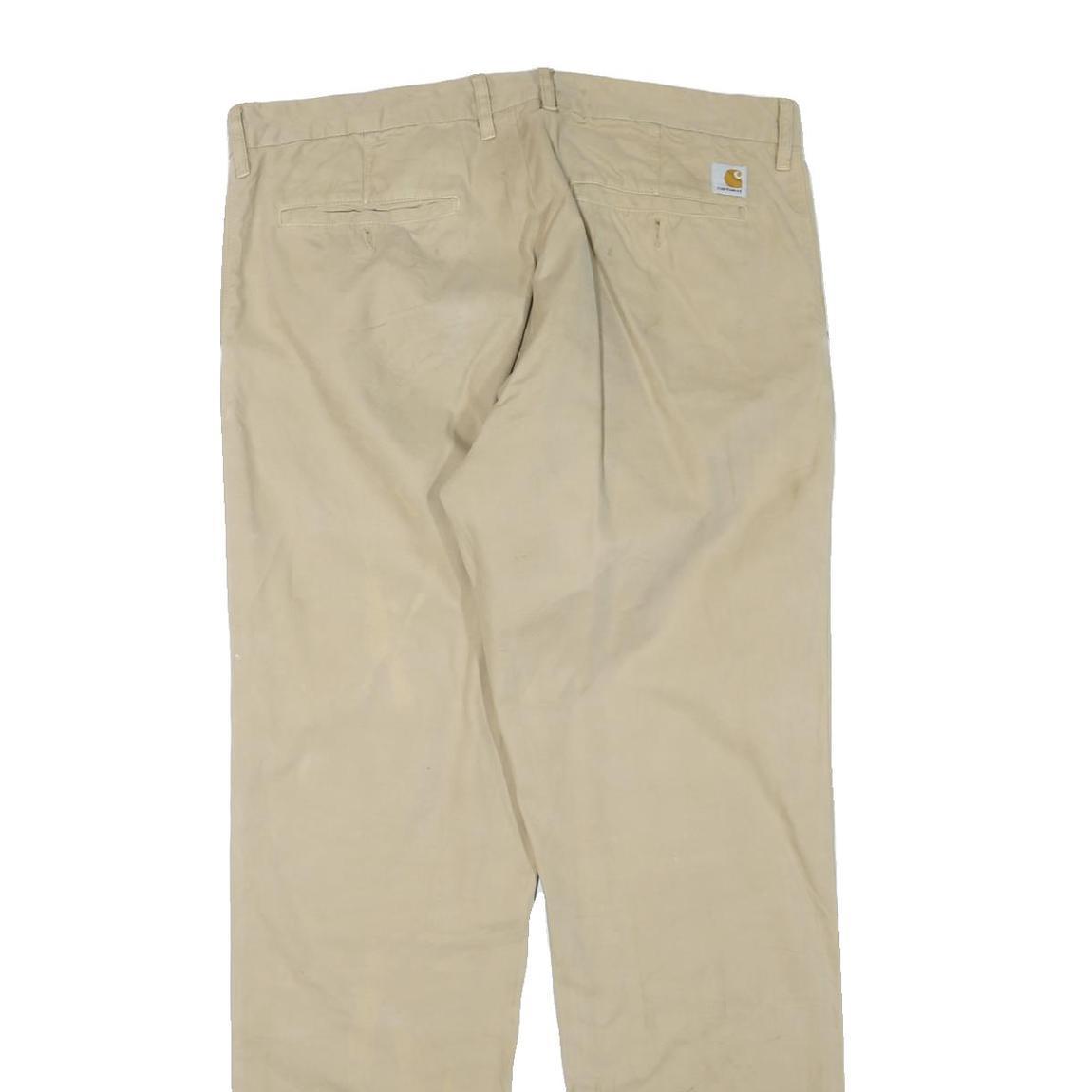 CARHARTT Mens Regular Fit Beige Cotton Blend Trousers W40 L34 Zip Closure