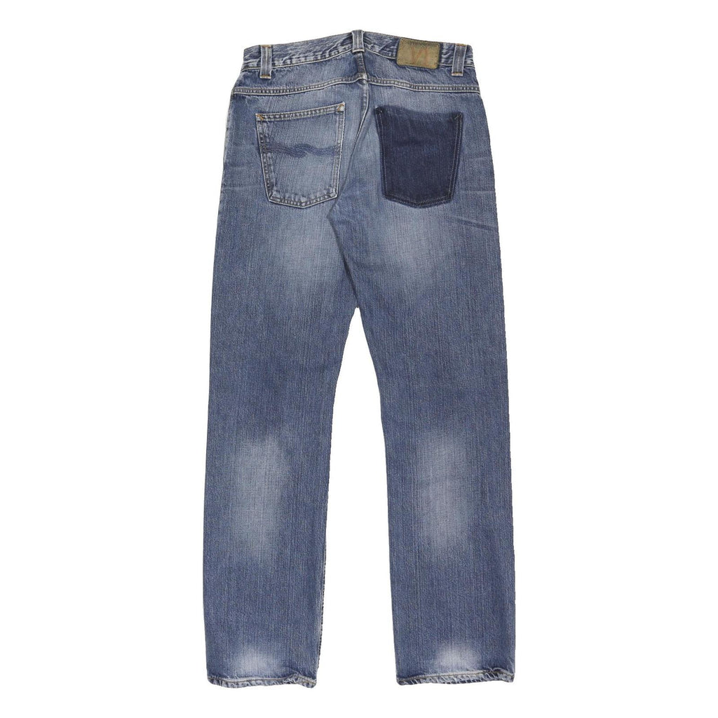 NUDIE JEANS Mens Regular Cotton Blend Denim Light Blue Button W33 L34 Straight