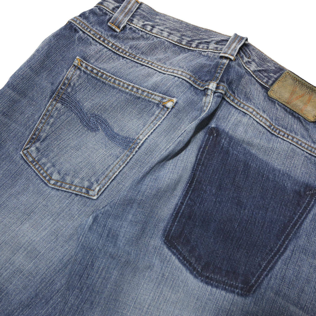 NUDIE JEANS Mens Regular Cotton Blend Denim Light Blue Button W33 L34 Straight