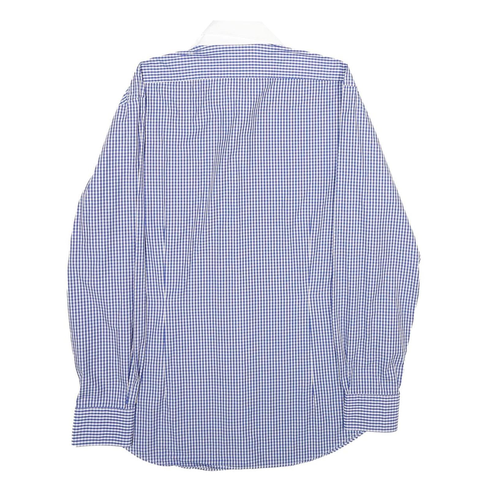 TOMMY HILFIGER Mens Blue & White Checked Shirt L Classic Fit Cotton Button