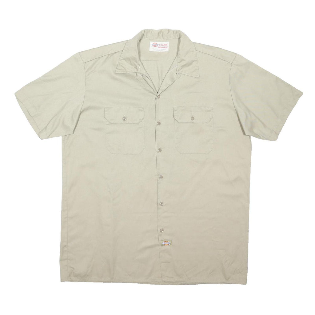 DICKIES Mens Beige Polyester Blend Shirt XL Workwear Button Short Sleeve