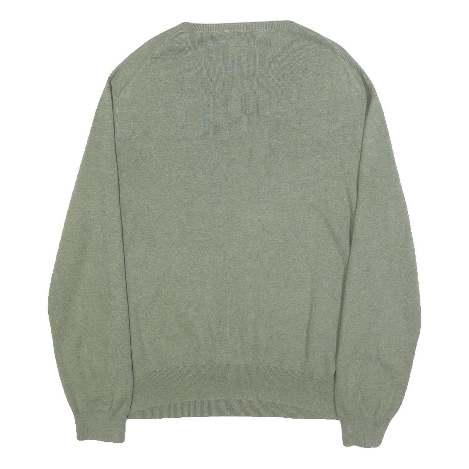 POLO RALPH LAUREN Mens Green Cotton Patterned V-Neck Basic Knit L Jumper