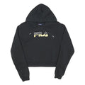 FILA Womens Black Logo Pullover Hoodie L Cotton Blend Comfort Style