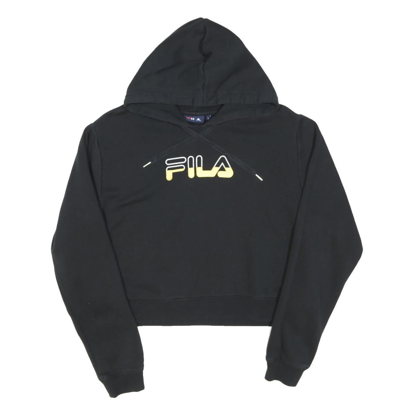 FILA Womens Black Logo Pullover Hoodie L Cotton Blend Comfort Style