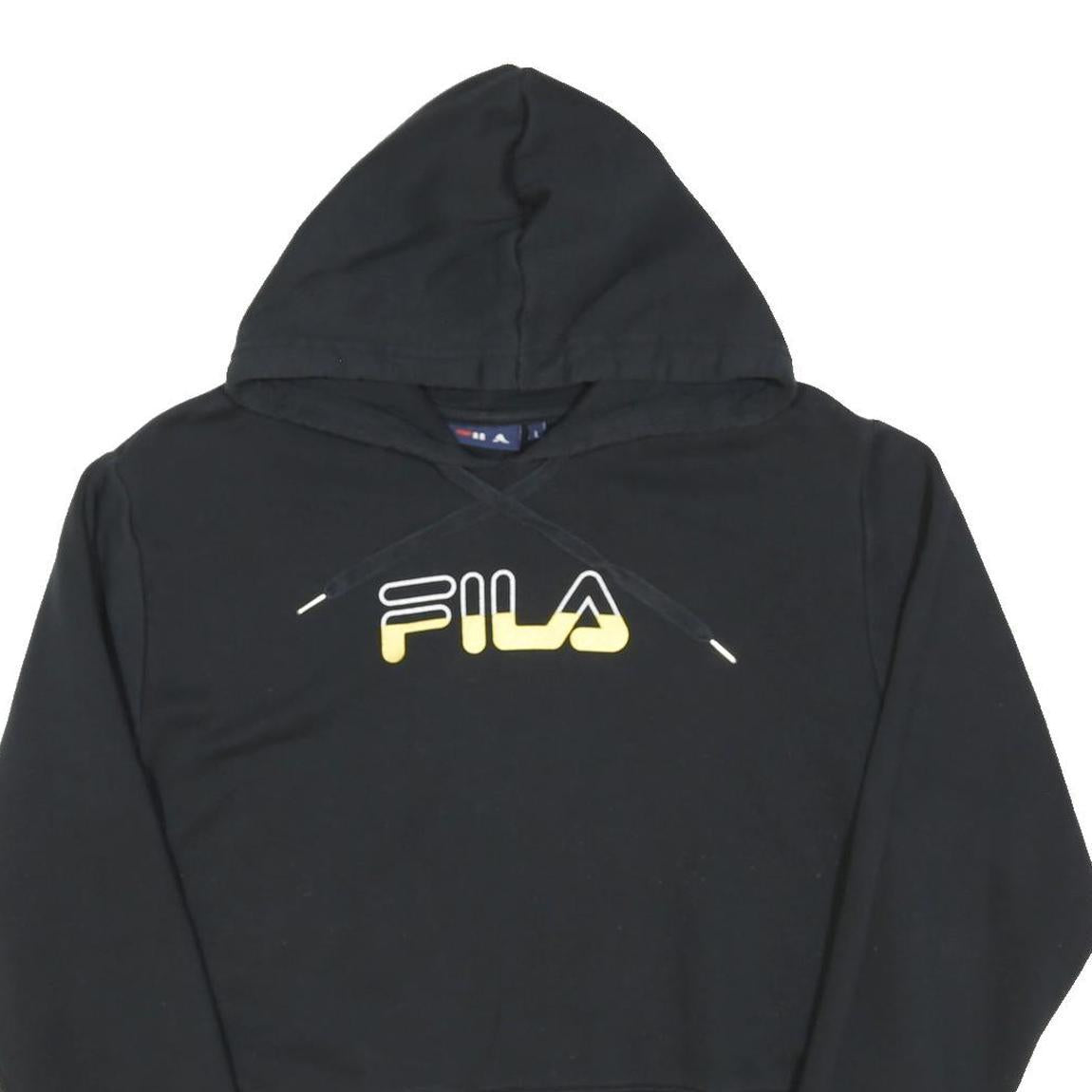 FILA Womens Black Logo Pullover Hoodie L Cotton Blend Comfort Style