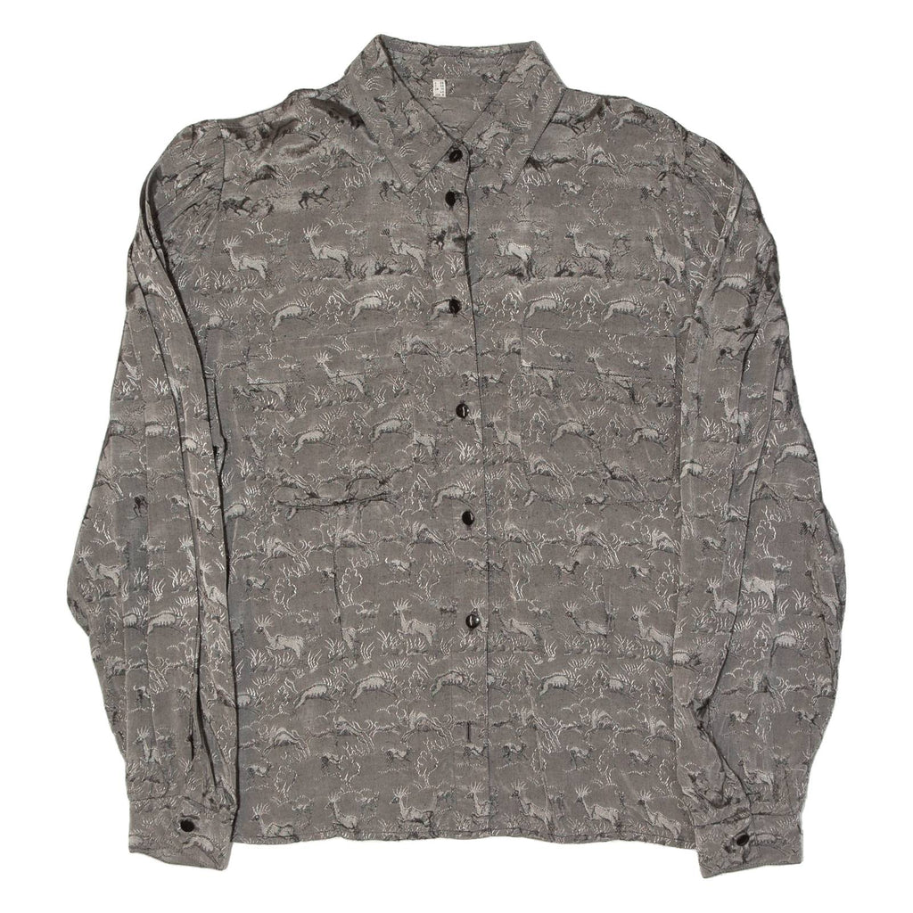 Womens Shirt Grey Viscose Crazy Pattern Long Sleeve UK 10