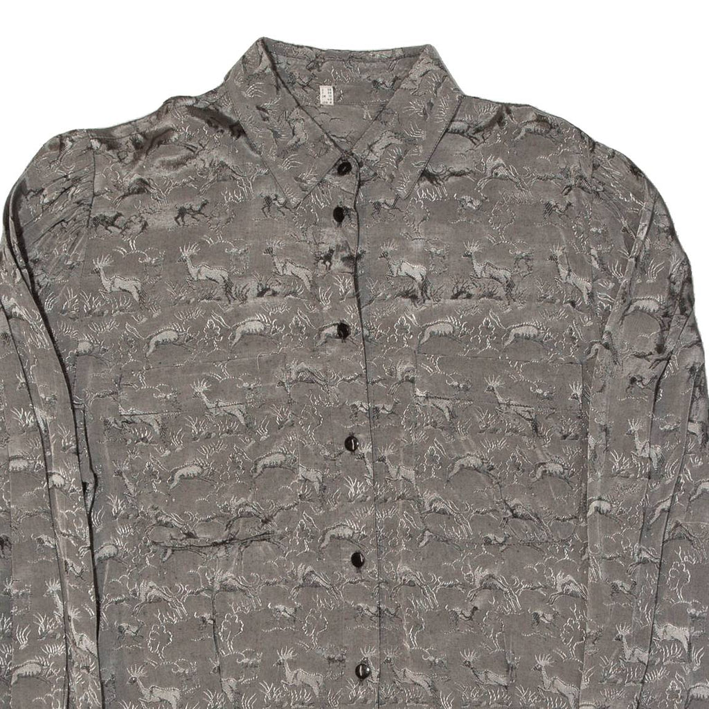Womens Shirt Grey Viscose Crazy Pattern Long Sleeve UK 10