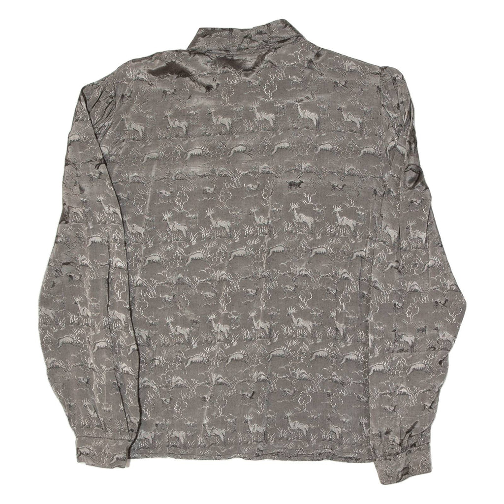 Womens Shirt Grey Viscose Crazy Pattern Long Sleeve UK 10