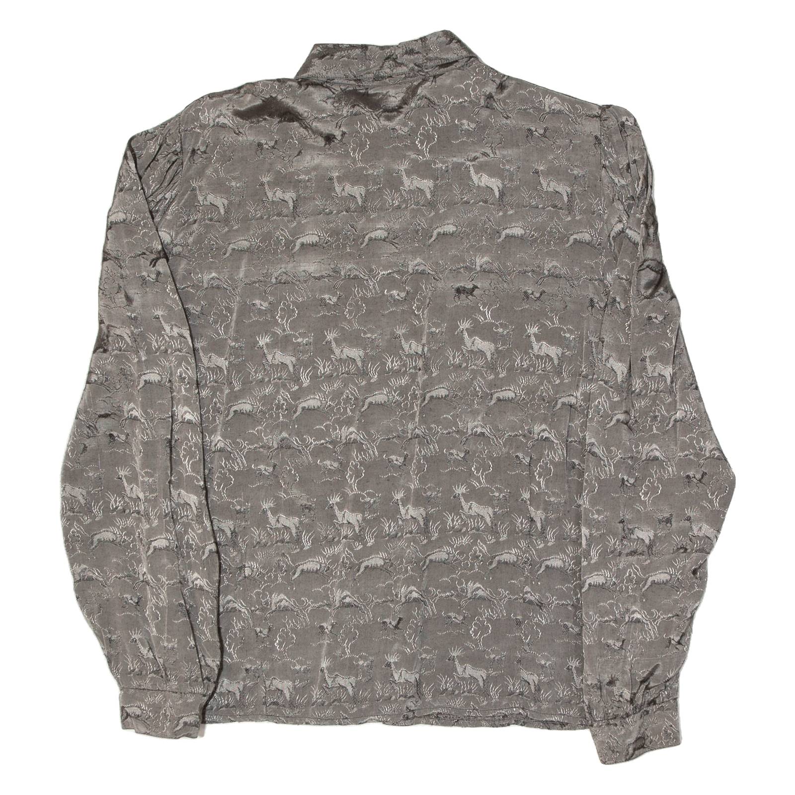 Womens Shirt Grey Viscose Crazy Pattern Long Sleeve UK 10
