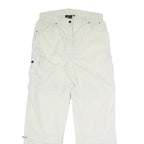 Womens Relaxed White Polyester Blend Cargo Trousers W32 L32 Zip Pocket Casual