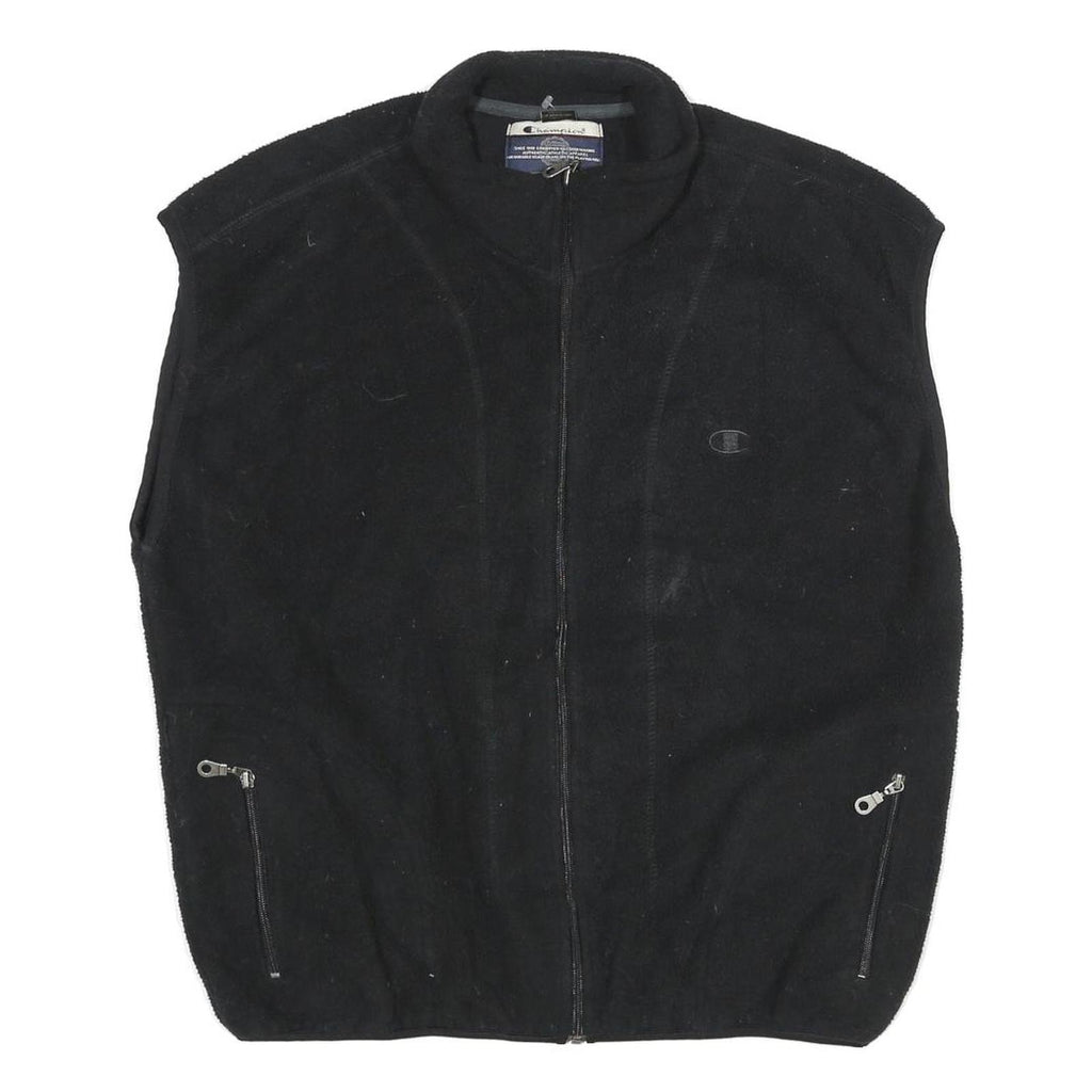 CHAMPION Mens Black Zip Jacket L Polyester Plain Logo Casual Lightweight