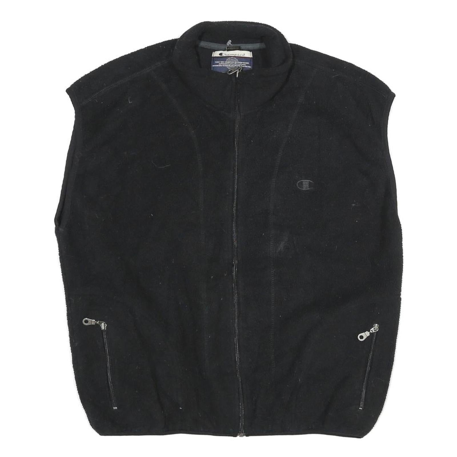 CHAMPION Mens Black Zip Jacket L Polyester Plain Logo Casual Lightweight