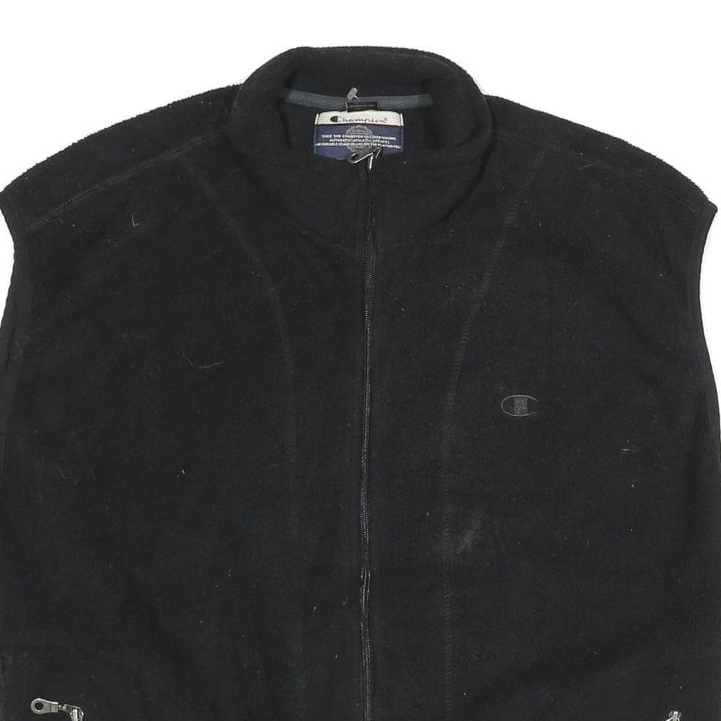 CHAMPION Mens Black Zip Jacket L Polyester Plain Logo Casual Lightweight