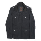 SCHOTT Mens Black Zip Cotton Military Jacket S Plain Vintage Style Tactical