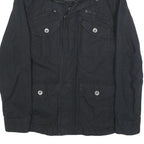 SCHOTT Mens Black Zip Cotton Military Jacket S Plain Vintage Style Tactical