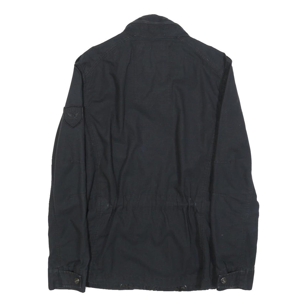 SCHOTT Mens Black Zip Cotton Military Jacket S Plain Vintage Style Tactical