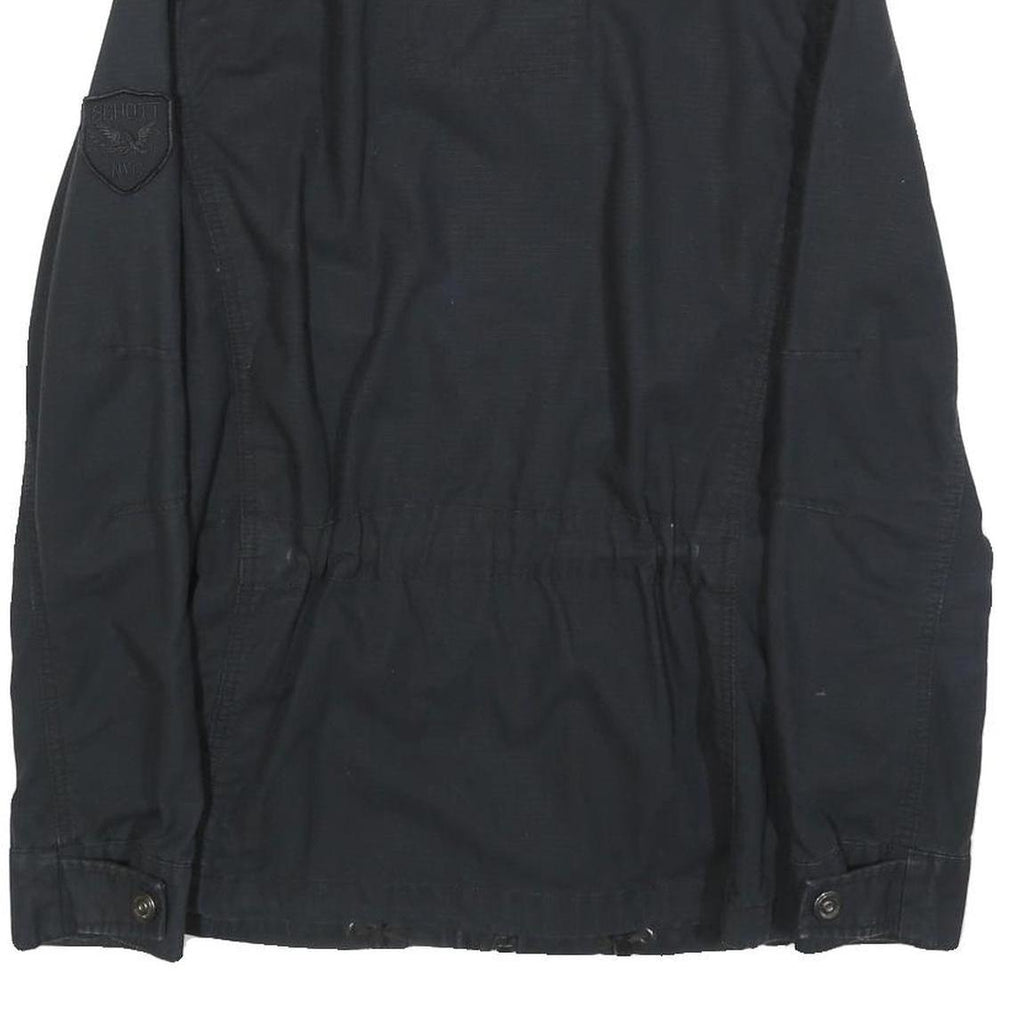 SCHOTT Mens Black Zip Cotton Military Jacket S Plain Vintage Style Tactical
