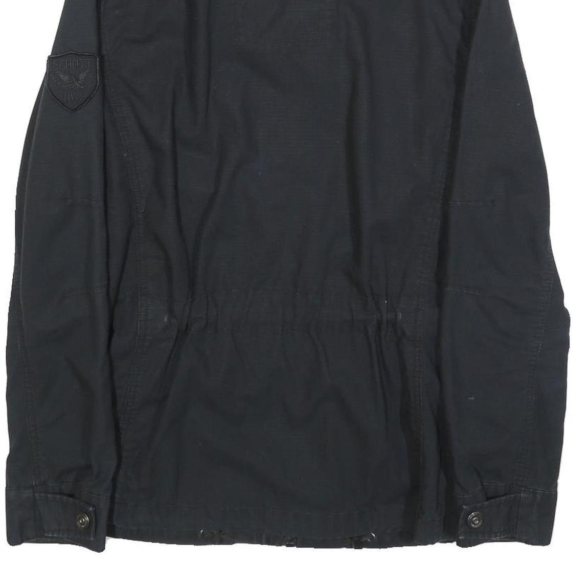 SCHOTT Mens Black Zip Cotton Military Jacket S Plain Vintage Style Tactical