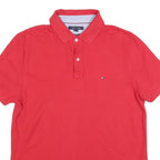 TOMMY HILFIGER Mens Red Short Sleeve Plain Polo Shirt L Cotton Blend Classic