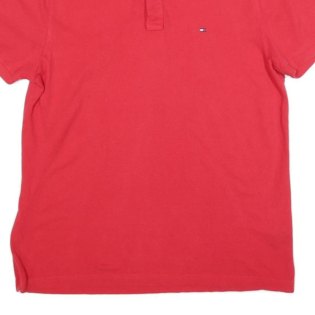 TOMMY HILFIGER Mens Red Short Sleeve Plain Polo Shirt L Cotton Blend Classic