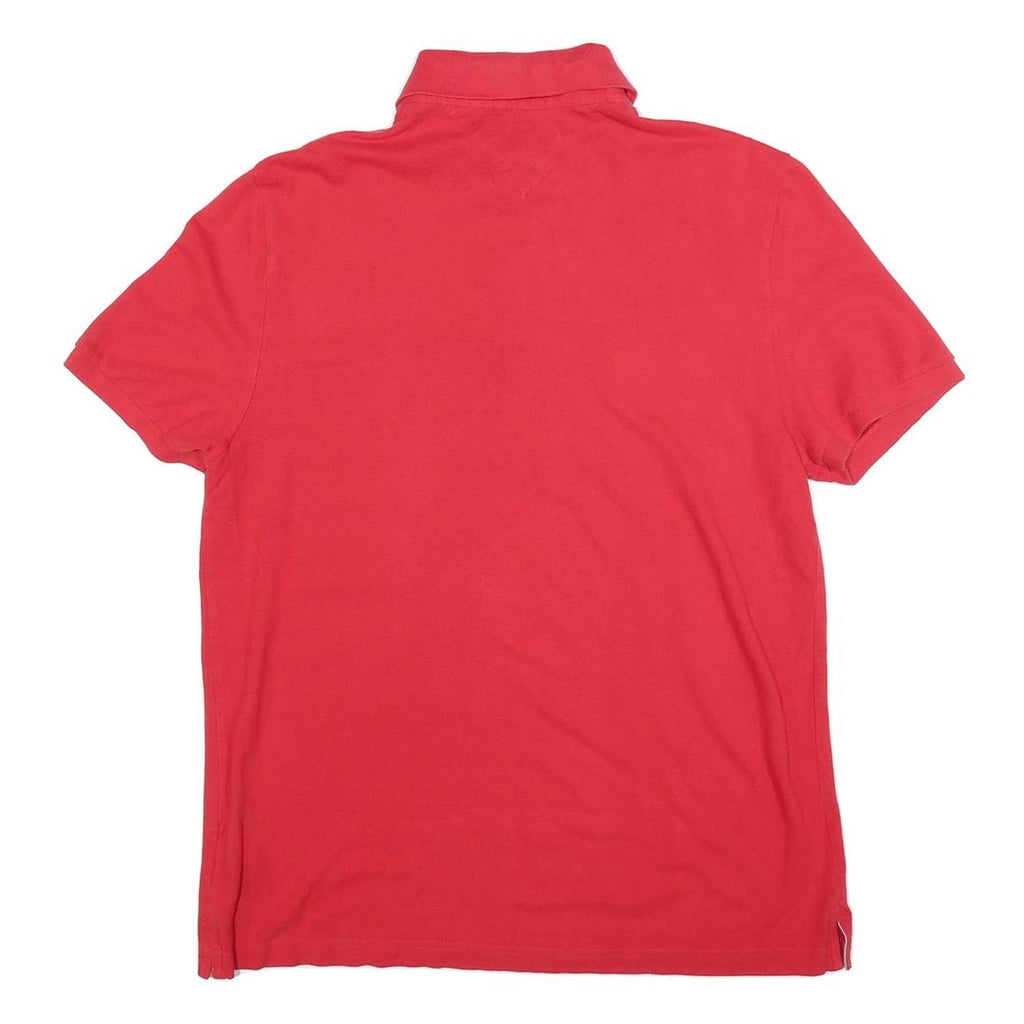 TOMMY HILFIGER Mens Red Short Sleeve Plain Polo Shirt L Cotton Blend Classic