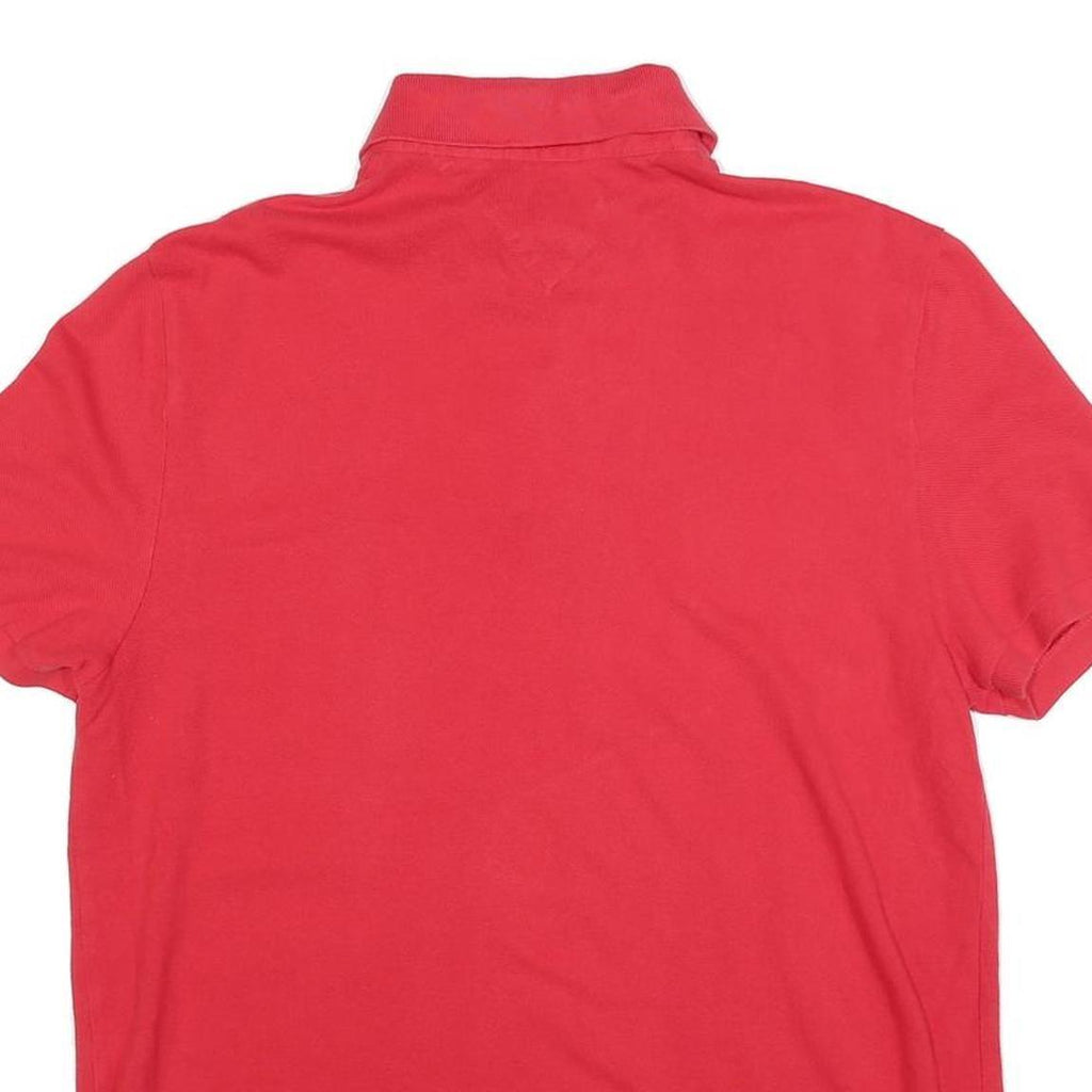 TOMMY HILFIGER Mens Red Short Sleeve Plain Polo Shirt L Cotton Blend Classic