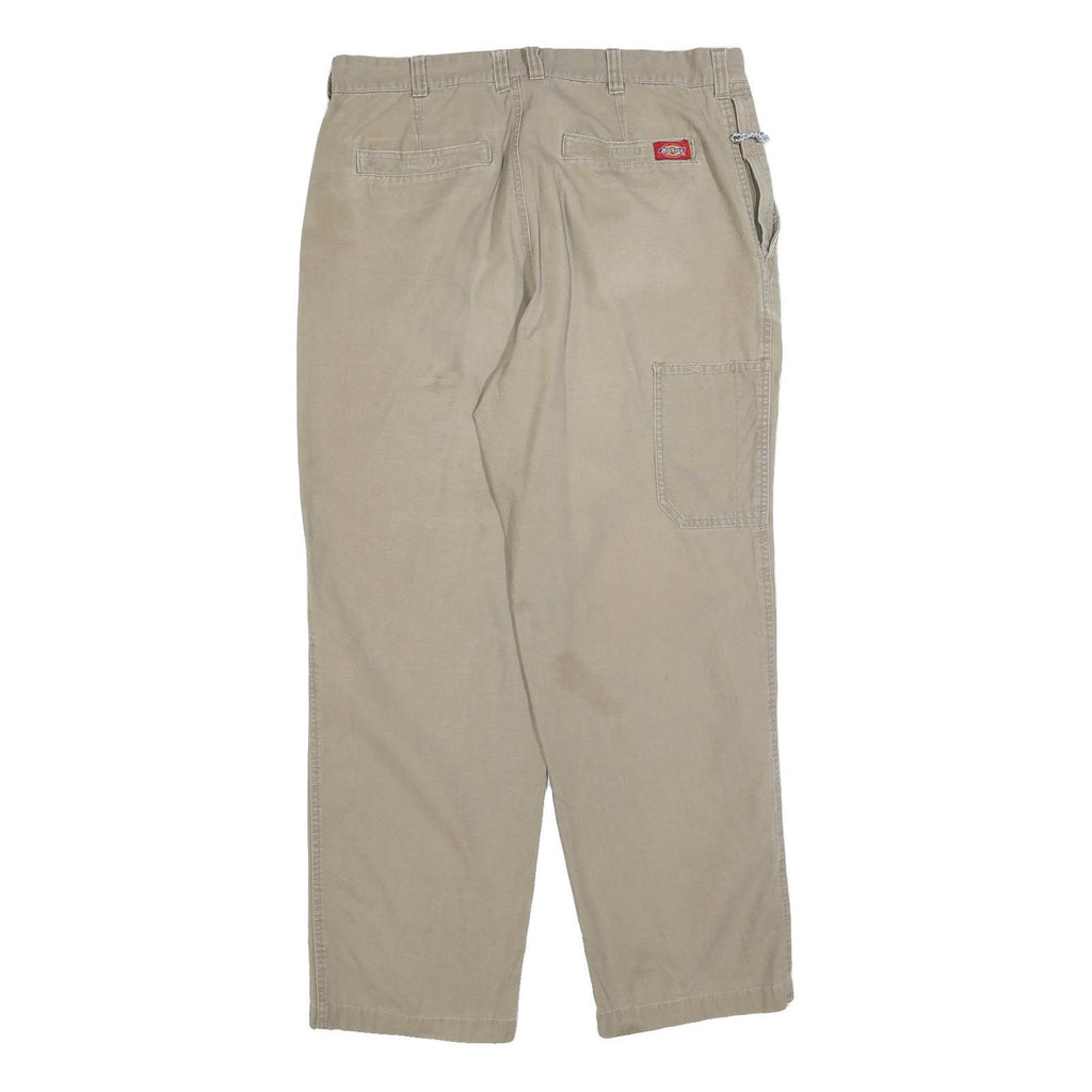 DICKIES Mens Cotton Blend Beige Regular Fit Straight Leg Trousers W36 L32
