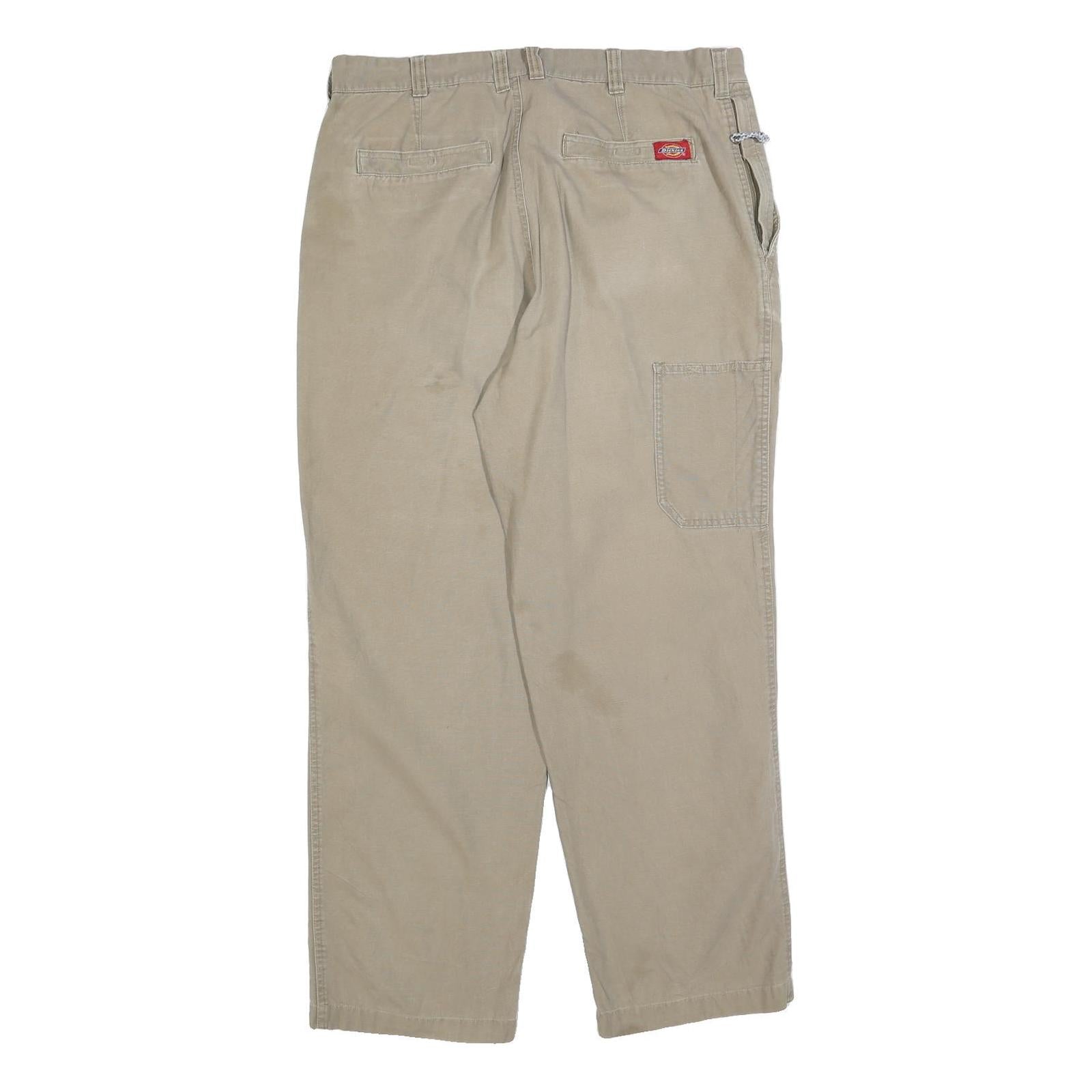 DICKIES Mens Cotton Blend Beige Regular Fit Straight Leg Trousers W36 L32