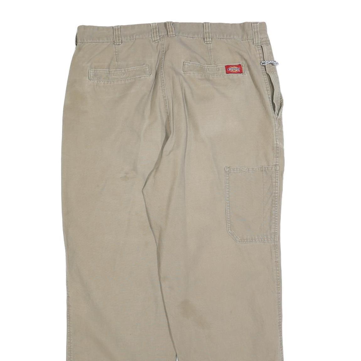 DICKIES Mens Cotton Blend Beige Regular Fit Straight Leg Trousers W36 L32