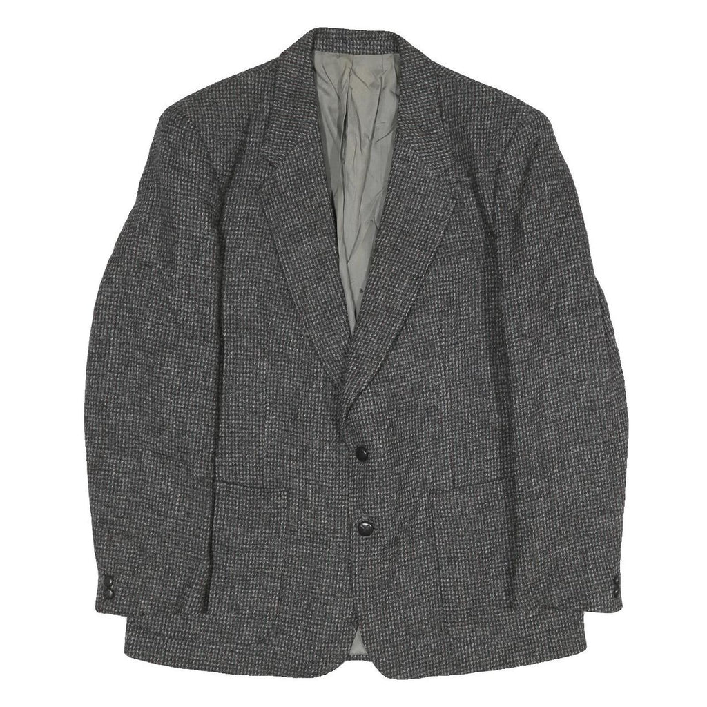 Mens Grey Cotton Blend Classic Tailored Jacket L Check Pattern Button Closure