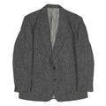 Mens Grey Cotton Blend Classic Tailored Jacket L Check Pattern Button Closure