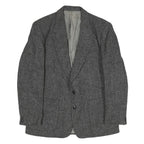 Mens Grey Cotton Blend Classic Tailored Jacket L Check Pattern Button Closure