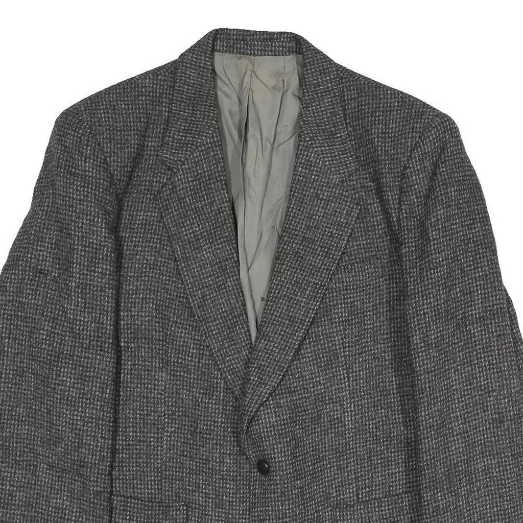 Mens Grey Cotton Blend Classic Tailored Jacket L Check Pattern Button Closure